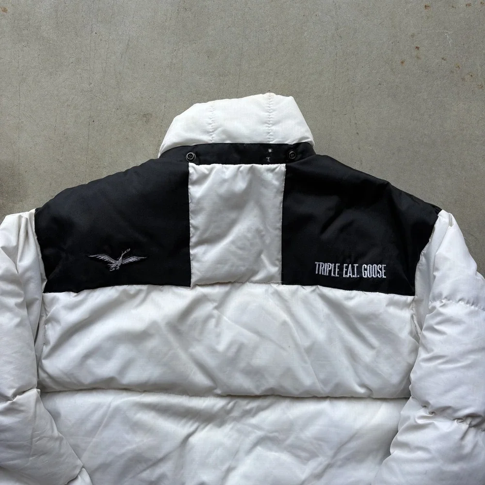 Vintage 90s Triple FAT Goose Down Puffer Jacket Size Small White Black Gorpcore